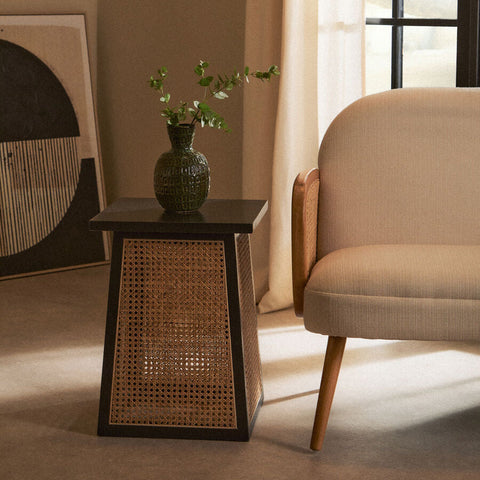 Cebu Natural Cane and Black Elm Wood Side Table