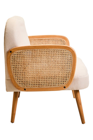 Cebu Ivory Fabric and Cane 2 Seat Sofa with Elm Wood Legs