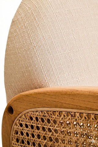 Cebu Ivory Fabric and Cane 2 Seat Sofa with Elm Wood Legs