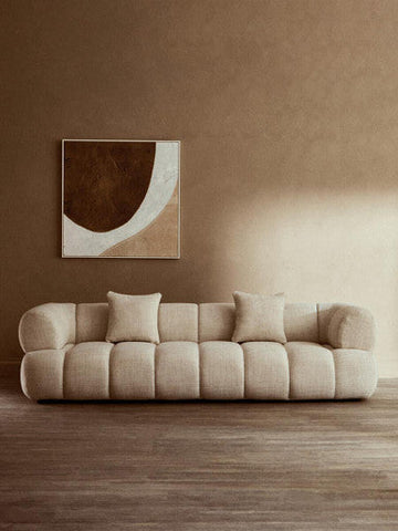 Ordona Cream Linen Fabric 3 Seater Sofa