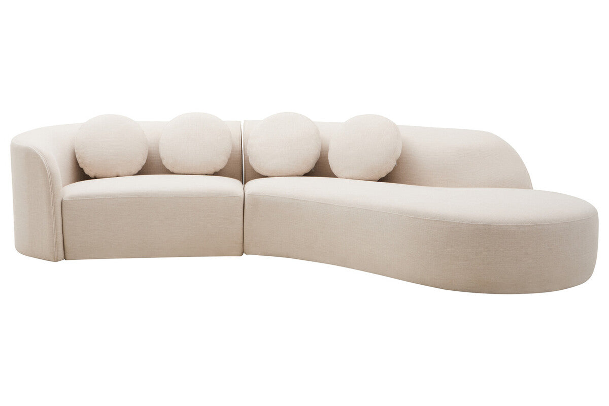 3 Seater Cream Linen Curved Sofa, Ovada
