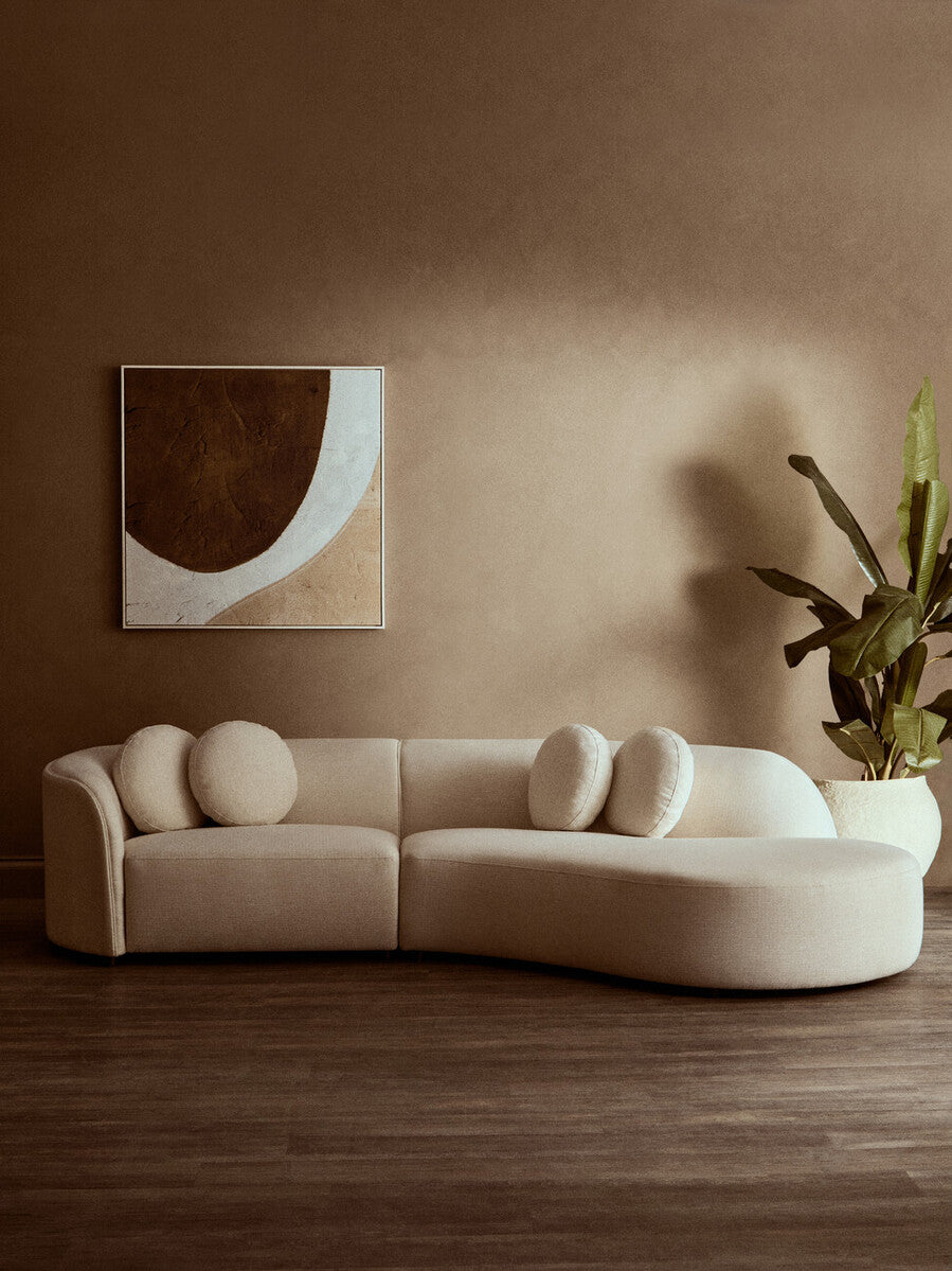 3 Seater Cream Linen Curved Sofa, Ovada