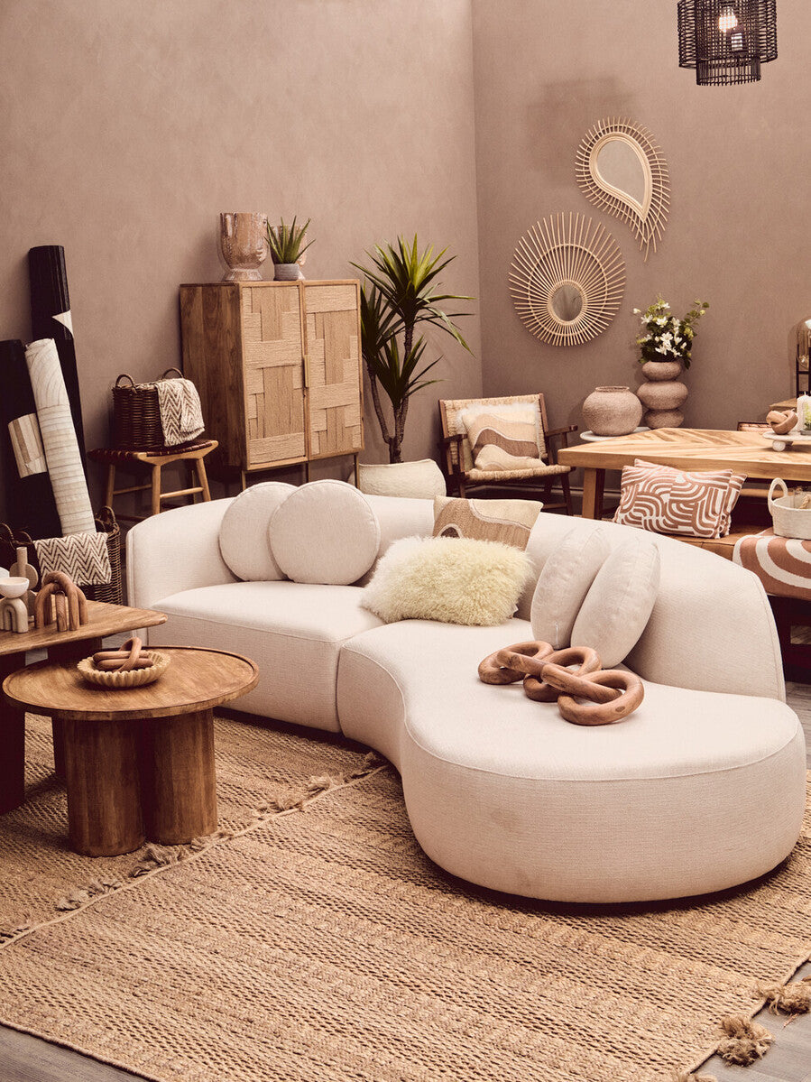 3 Seater Cream Linen Curved Sofa, Ovada