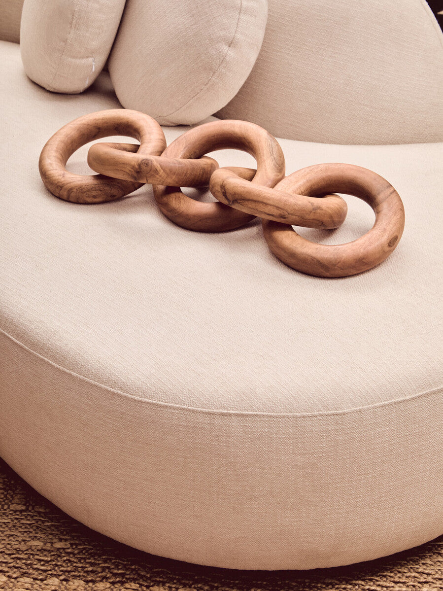 3 Seater Cream Linen Curved Sofa, Ovada