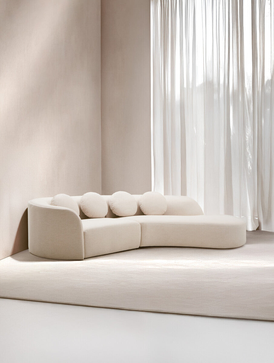 3 Seater Cream Linen Curved Sofa, Ovada