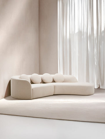 3 Seater Cream Linen Curved Sofa, Ovada