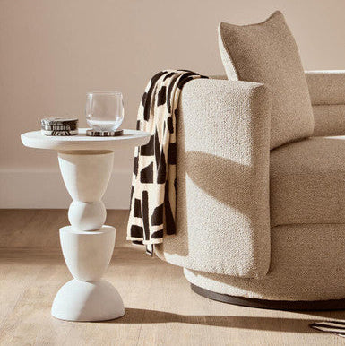 Walsa Whitewash Mango Wood Circle Column Detail Side Table