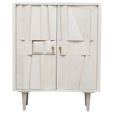 Sita Two Door Whitewash Mango Wood Abstract Cabinet