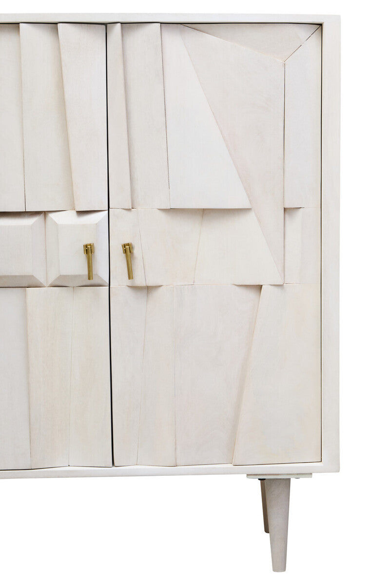 Sita Two Door Whitewash Mango Wood Abstract Cabinet