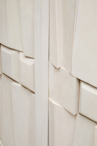 Sita Two Door Whitewash Mango Wood Abstract Cabinet