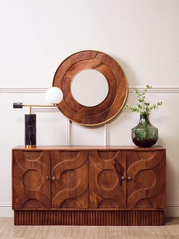 Siva Mango Wood Sideboard Natural Frame With Black Hammered Design Doors