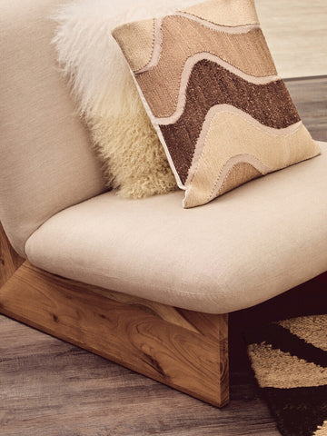 Parova Cream Linen Textured Armless Chair With Wood Base
