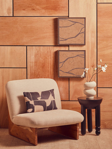 Parova Cream Linen Textured Armless Chair With Wood Base