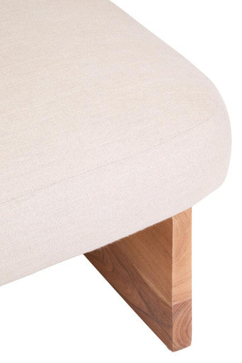 Parova Cream Linen Textured Footstool With Wood Base