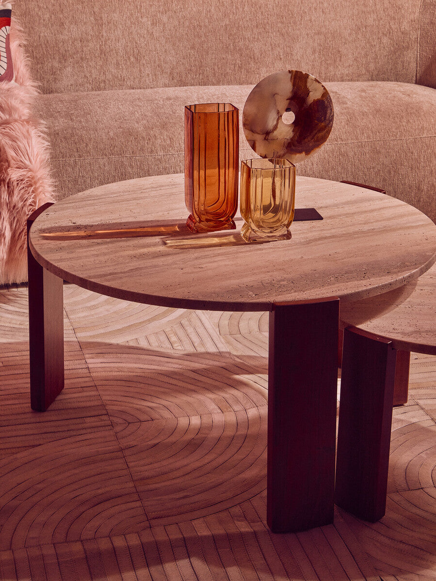 Palermo Round Travertine Top Small Coffee Table