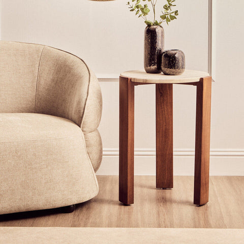Palermo Travertine Top Round Side Table