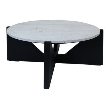 Winton Travertine Top Coffee Table With Black Acacia Wood Frame