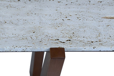 Winton Travertine Top Console Table With Acacia Wood Frame