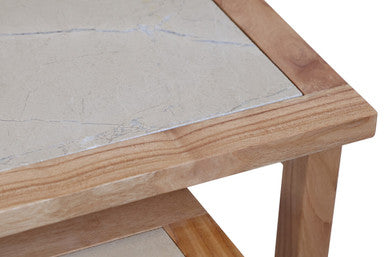 Womad Small Set Of 2 Wooden Side Tables With Cream Marble Tops