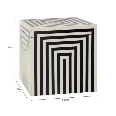 Donato Large Square Black and White Stripe Trinket Box