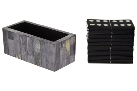 Churchill Games Grey Bone Domino Set with Black Dominoes