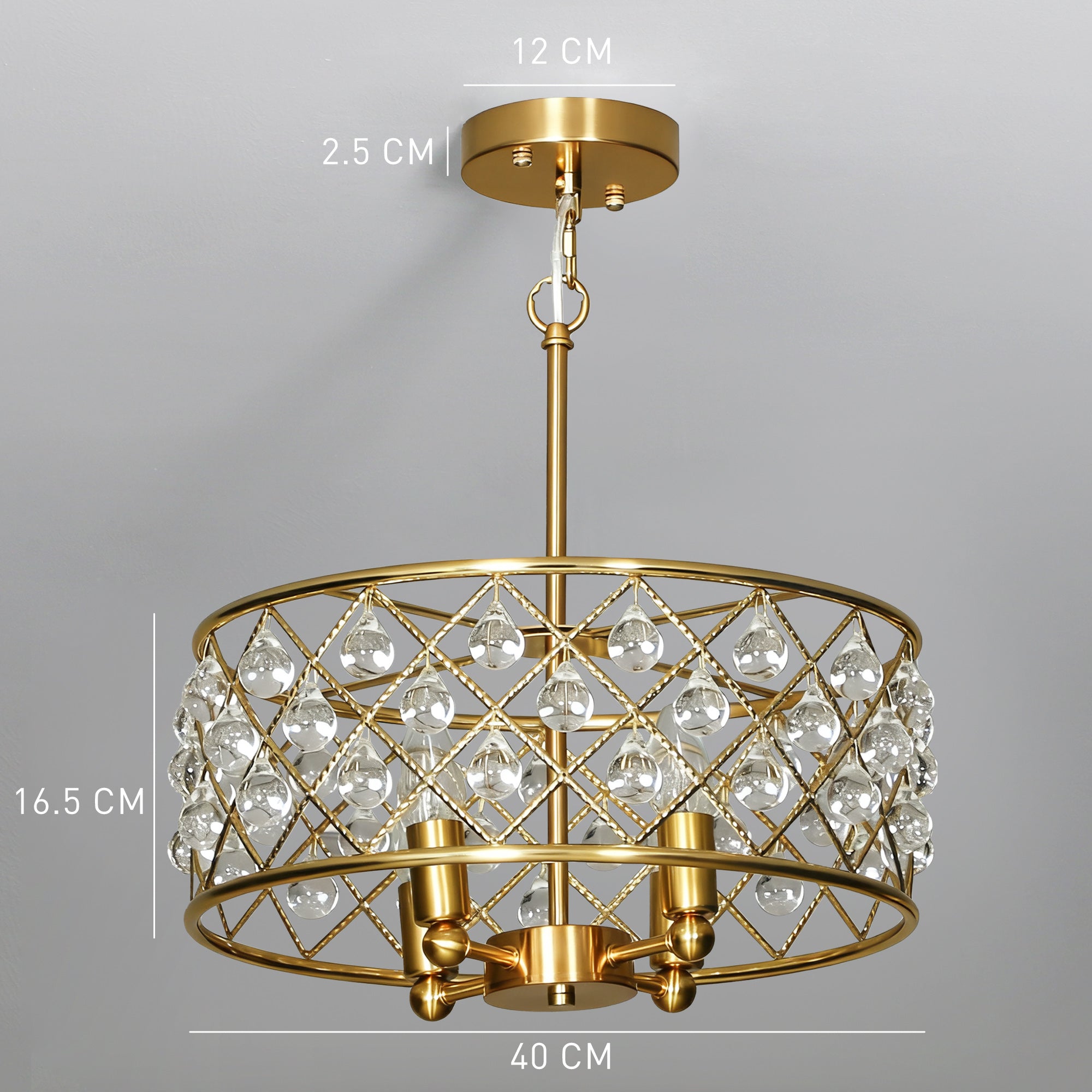 HOMCOM 51 Crystallite Four-Bulb Chandelier - Gold-Tone