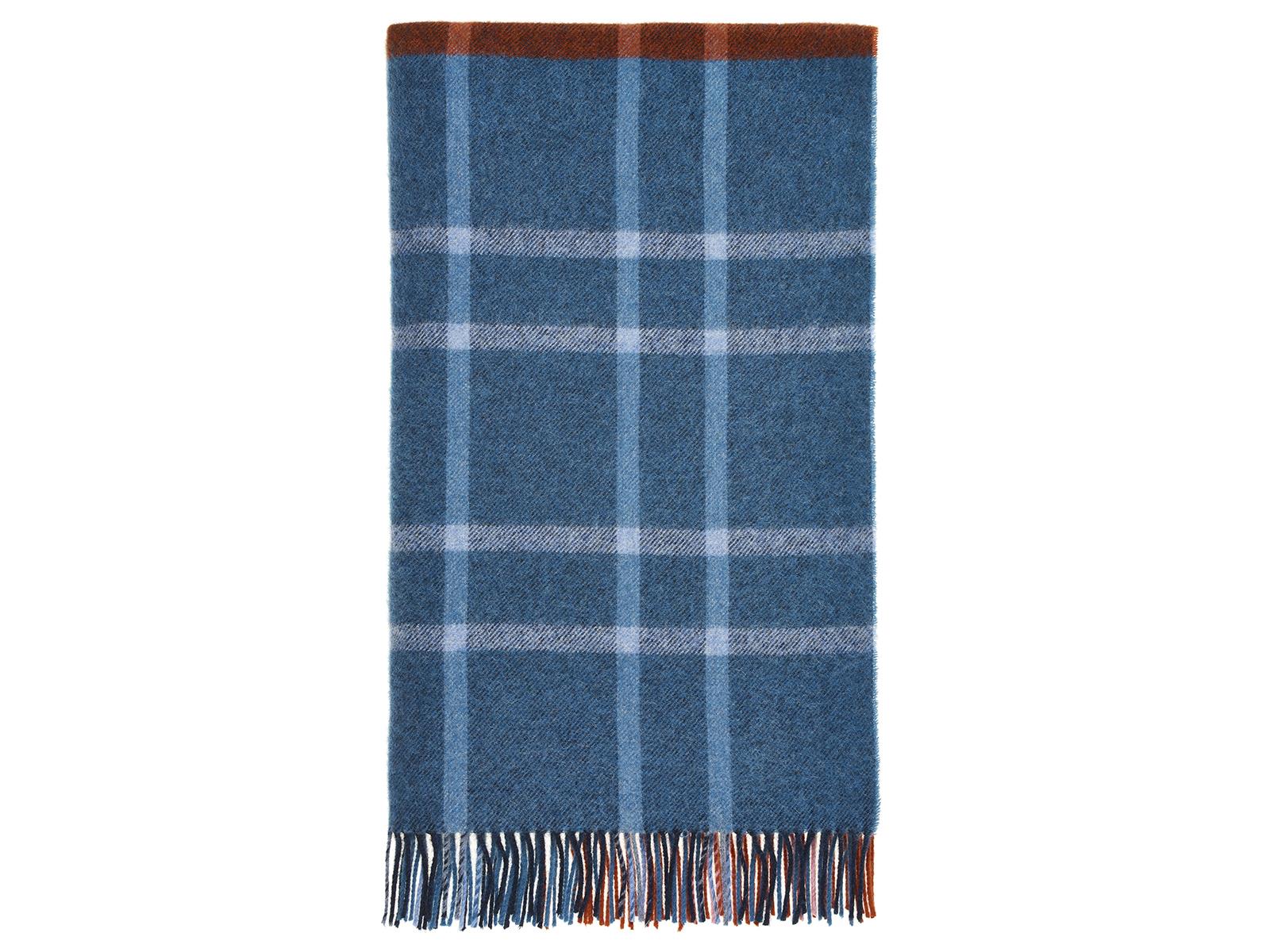 Stormness Check Pure New Wool Throw - Brick/Navy
