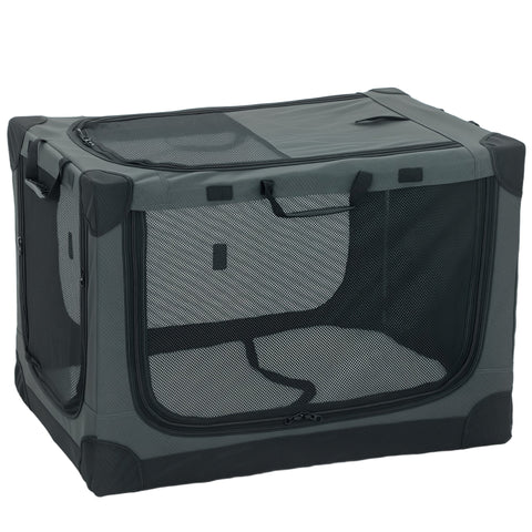 PawHut Soft Dog Crate Pet Travel Crate 76 x 54 x 54 cm with Removable Pad Mesh Window Army Green