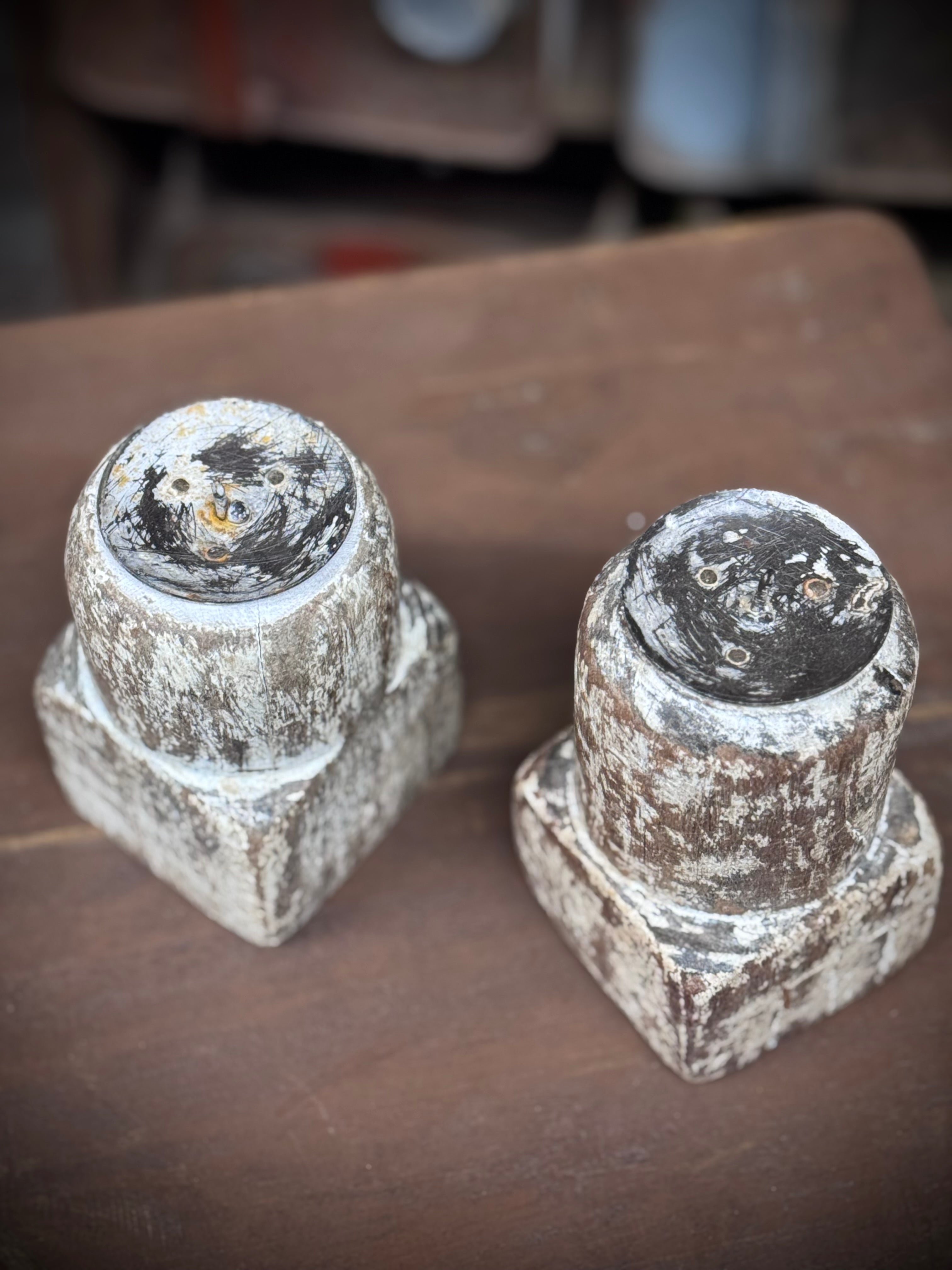Pair Of Rustic Wooden Candle Holders / Large Church Candle Candlesticks /P
