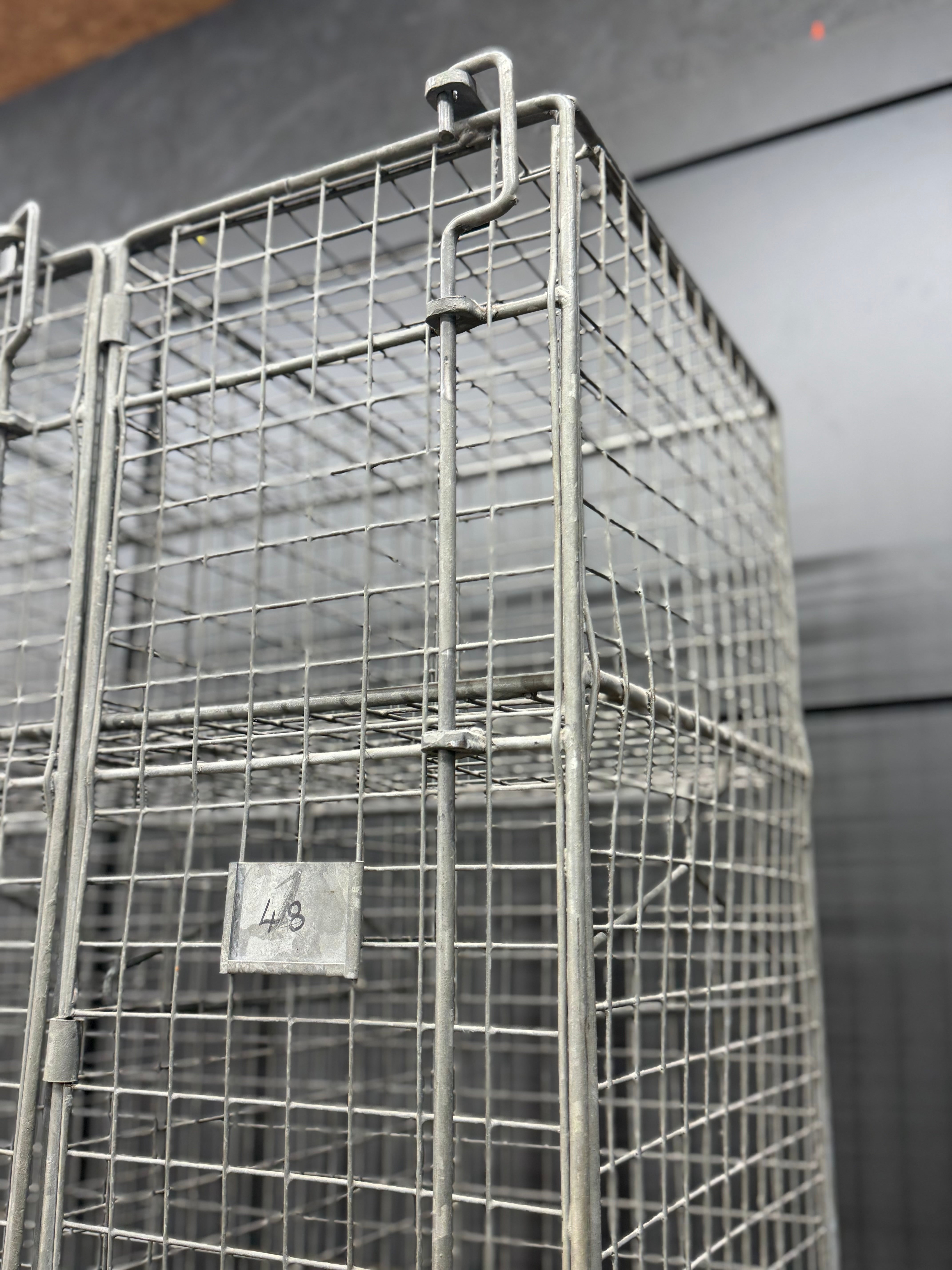 Industrial Vintage Wire Mesh Three Door Locker Storage Cabinet Cage Wardrobe