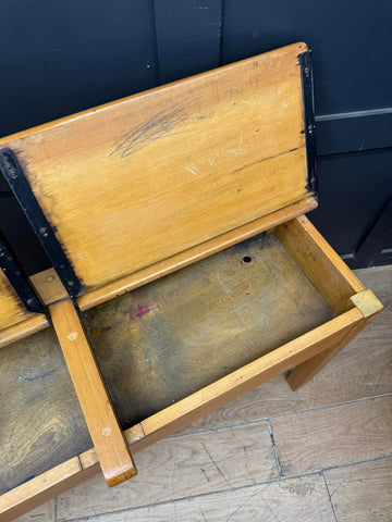 Vintage Double School Desk with Lift-Up Storage | Old Children’s Desk