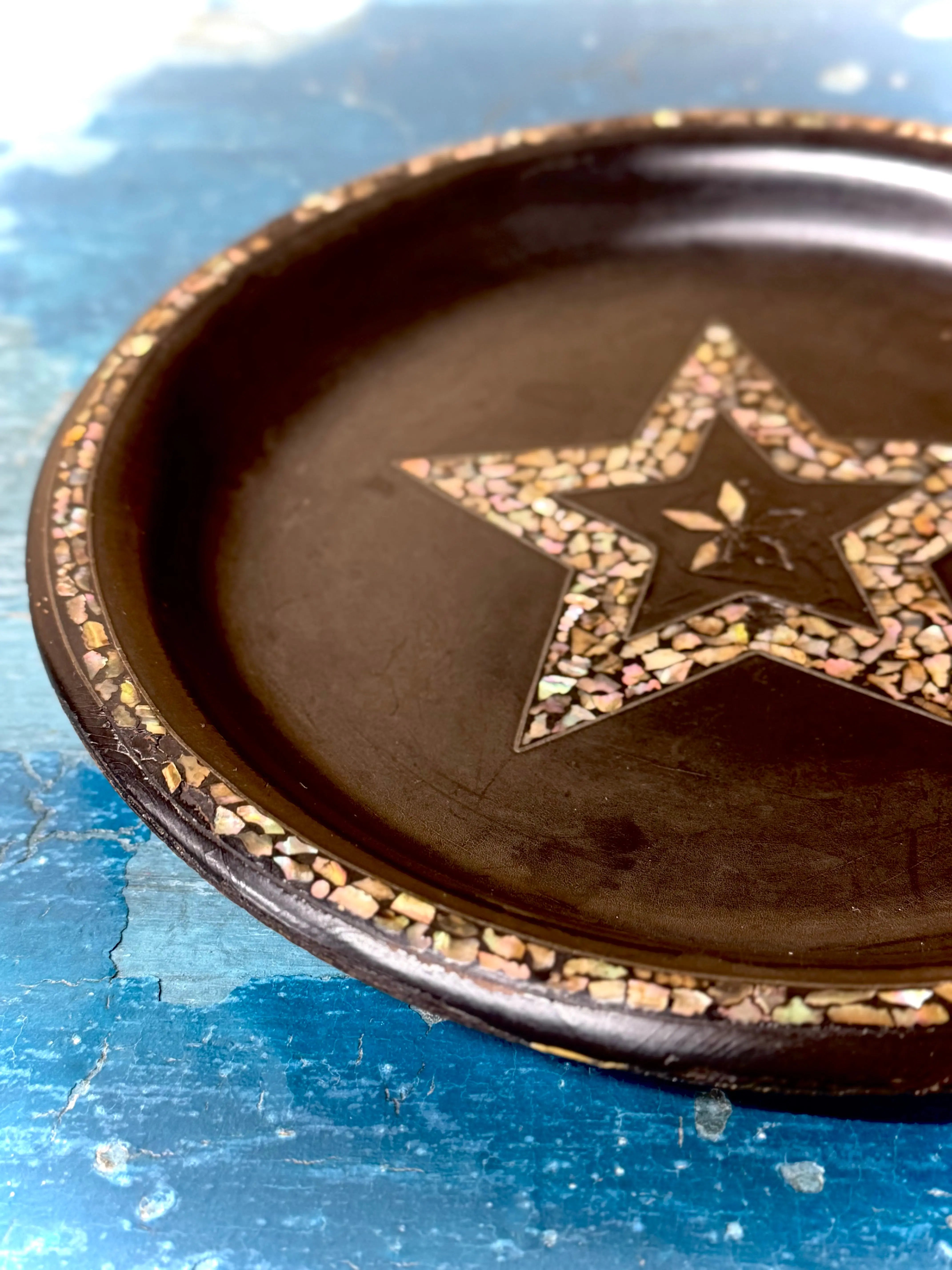 Antique 19th.C Papier-Mâché Lacquered Chinese Tray Plate Bowl Mother Of Pearl B