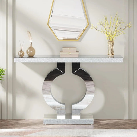 43.3-Inch (110cm)Mirrored Console Table, Modern Entryway Table with Thickened