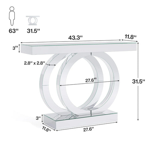 43.3-Inch (110cm)Mirrored Console Table, Modern Entryway Table with Thickened