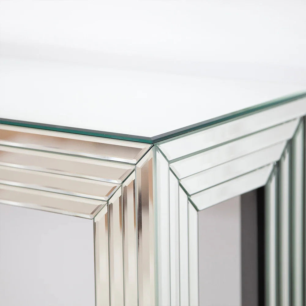 Modern Glass Top Mirrored Console Table