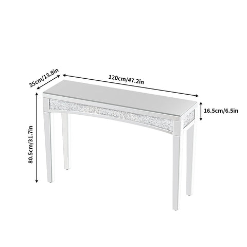 47.2" Mirrored Desk Silver Console Table for Living Room, Entryway And Foyers