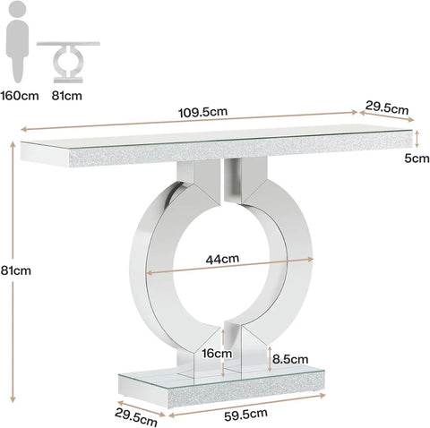 43.3-Inch (110cm)Mirrored Console Table, Modern Entryway Table with Thickened