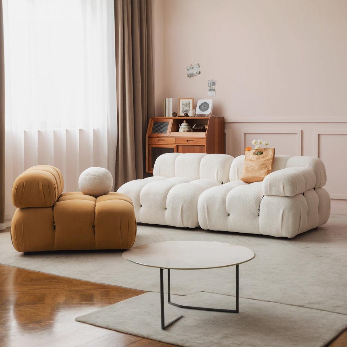 B&B Camaleonda Style Two Seater, Three Seater, Three Seater Corner Sofa, White, Boucle