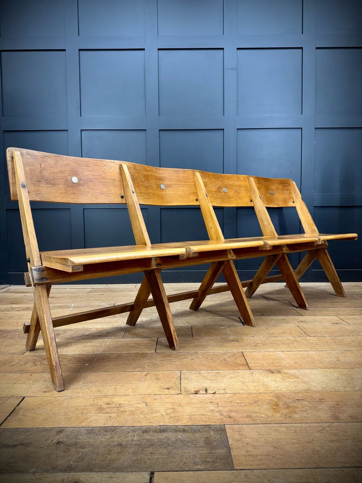Salvaged Antique Oak Church Chairs Bench Seat / Hallway Folding Seating