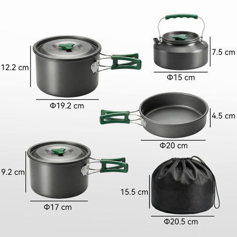 Outsunny Camping Cookware Set for 4-5 People, Lightweight Aluminium Camping Cooking Kit with Anti-Scald Handles, Grey