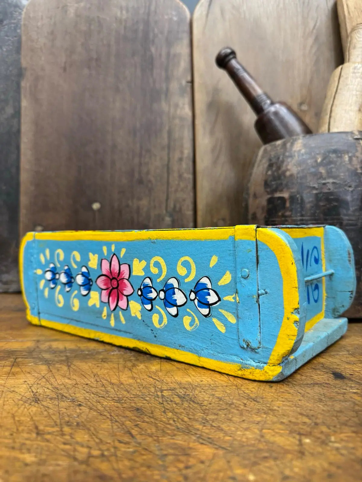 Blue Wooden Painted Brick Mould / Decorative Herb Planter / Storage Box Tray B