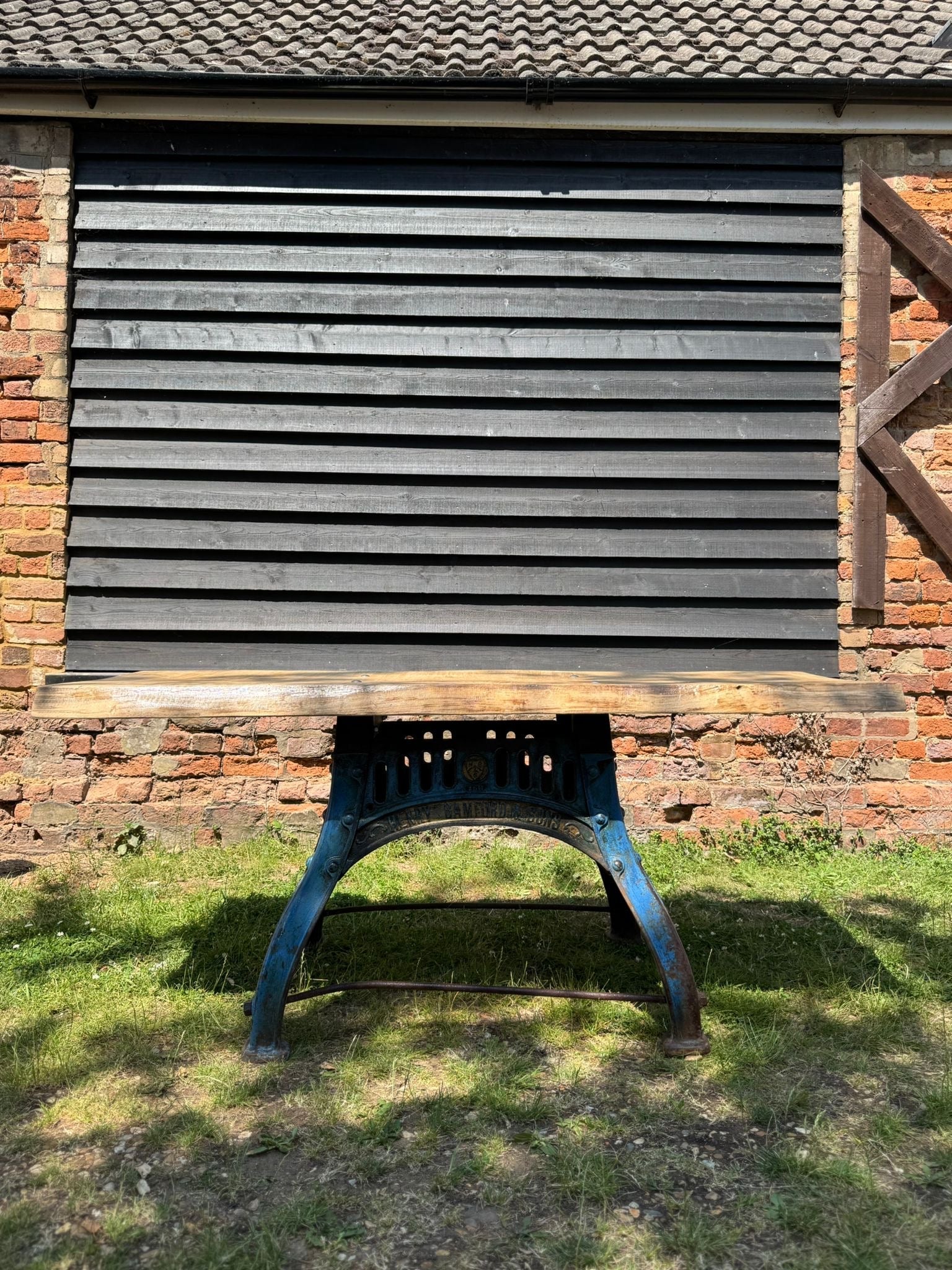 Rustic Industrial Table with Bamford Base & Solid Ash Top – Kitchen Island Desk