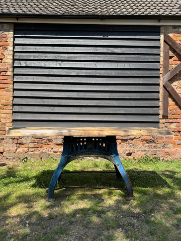 Rustic Industrial Table with Bamford Base & Solid Ash Top – Kitchen Island Desk