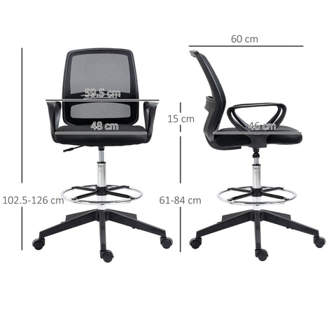 Vinsetto Ergonomic Mesh Back Drafting Chair, Tall Office Chair, Draughtsman Chair with Adjustable Height and Footrest 360\'c2\'b0 Swivel, Set of 5
