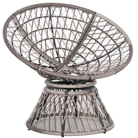 Outsunny 360\'c2\'b0 Swivel Rattan Papasan Moon Bowl Chair Round Lounge Garden Wicker Basket Seat with Padded Cushion Oversized for Outdoor Indoor, Grey