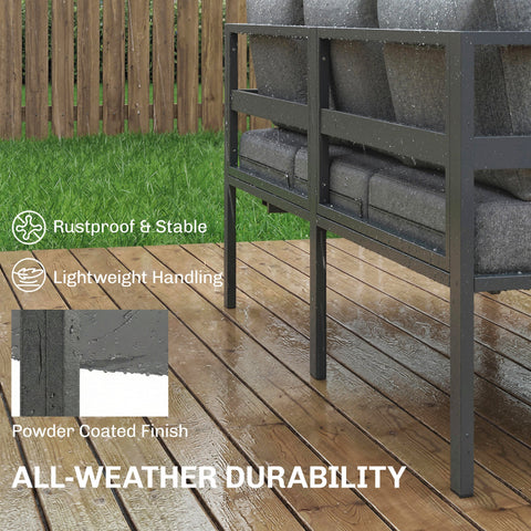 Outsunny 3 Pieces Garden Furniture Set, Aluminium Corner Lounge Set with Adjustable Backrest and Coffee Table
