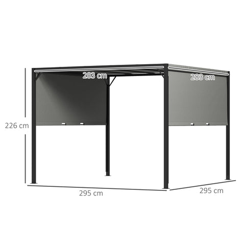 Outsunny 3 X 3 Meters Pergola with Retractable Roof, Garden Gazebo with Adjustable Sun Shade Canopy and Steel Frame, Charcoal Grey