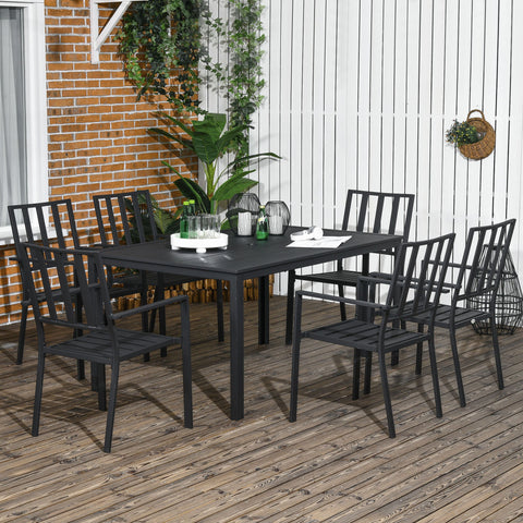 Outsunny Seven-Piece Minimal Metal Garden Dining Set, with Parasol Hole - Black