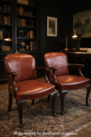 Antique Pair Of Gainsborough Style Mahogany Armchairs Desk Study Carver Chairs
