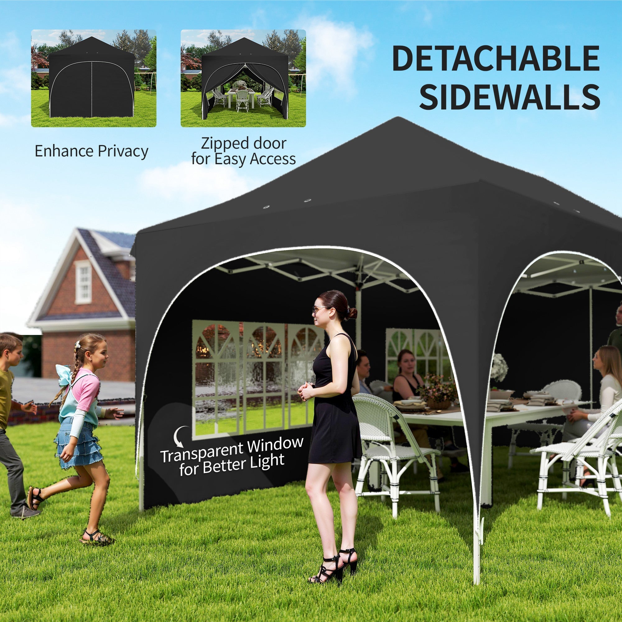 Outsunny 3 x 6m Pop Up Gazebo Shelter with Sides, 6 Sandbags, Peak Top Garden Party Tent Marquee with Carry Bag, Black